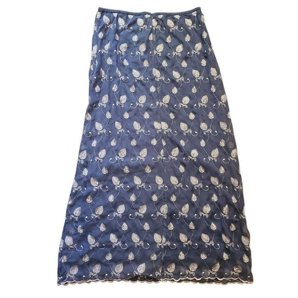 Vintage Express Skirt Women's Large Navy Blue Embroidered Leaves Fairy Witchy - Picture 3 of 7